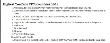 Top 10 Highest  CPM Countries, How much  Pay, CPM by Country